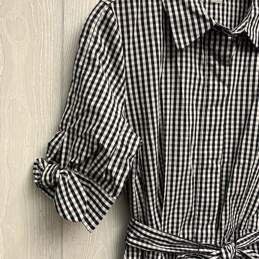 Calvin Klein Button Up Shirt Dress Gingham Print Black White Size 2 NWT - Picture 3 of 8